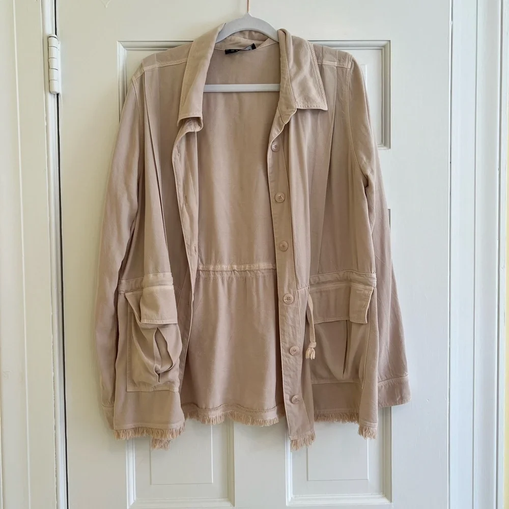 Maven West Cinched Waist Jacket Sand Cream Raw Hem Women’s Small